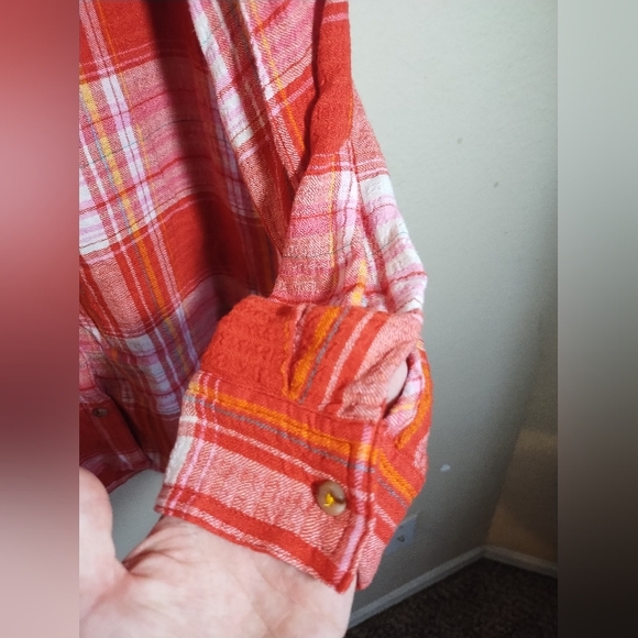 Pilcro Top Orange Plaid Soft Button Down Tunic Boho Fall - Picture 10 of 16
